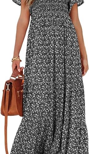 Short Sleeve Boho Floral Maxi Dress