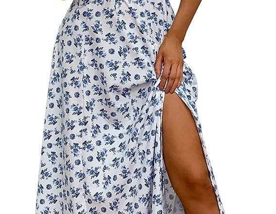 Summer Puff Sleeve Floral Split Maxi Dress