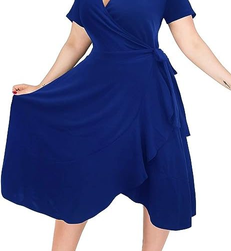 V Neck Plus Size Wrap Dress Casual