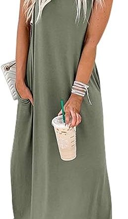 Womens Casual Loose Maxi Dress Sleeveless