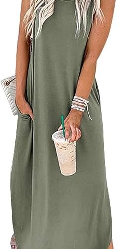 Womens Casual Loose Maxi Dress Sleeveless