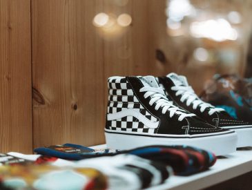 black-and-white Vans checked sneakers