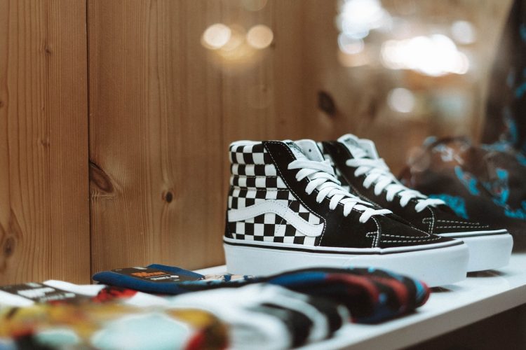 black-and-white Vans checked sneakers